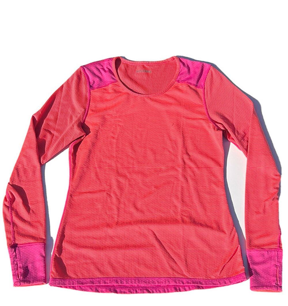 Saucony Womens Size L Striped Pink and Orange Long Sleeve